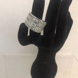 Silver Tone Crystal-Accented Multirow Band Ring - Silver